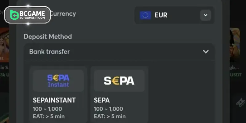 Procedures for performing BC GAME deposit are very simple
